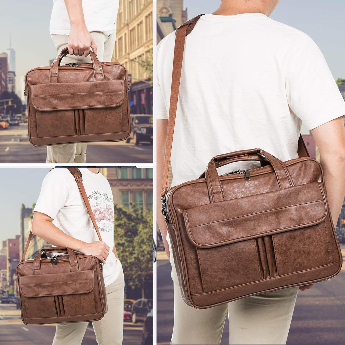 Vintage Full Grain Men's Leather Messenger Bag Notebook Bag